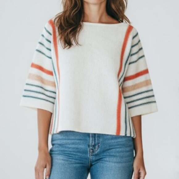 Striped Women's Sweater - White, Orange, Green - Picture 1 of 6